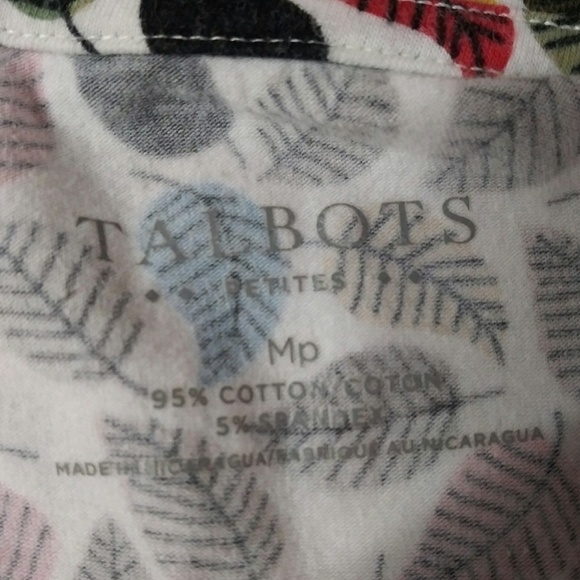 Talbots Petite Multicolor Leaf Pattern Scoop Neck Elbow Sleeve Pullover Fall Top - Picture 7 of 7